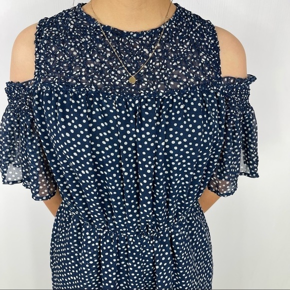 ZARA Sz S JUMPSUIT NAVY/WHITE FLOWING LONG POLKA DOT - Picture 8 of 15
